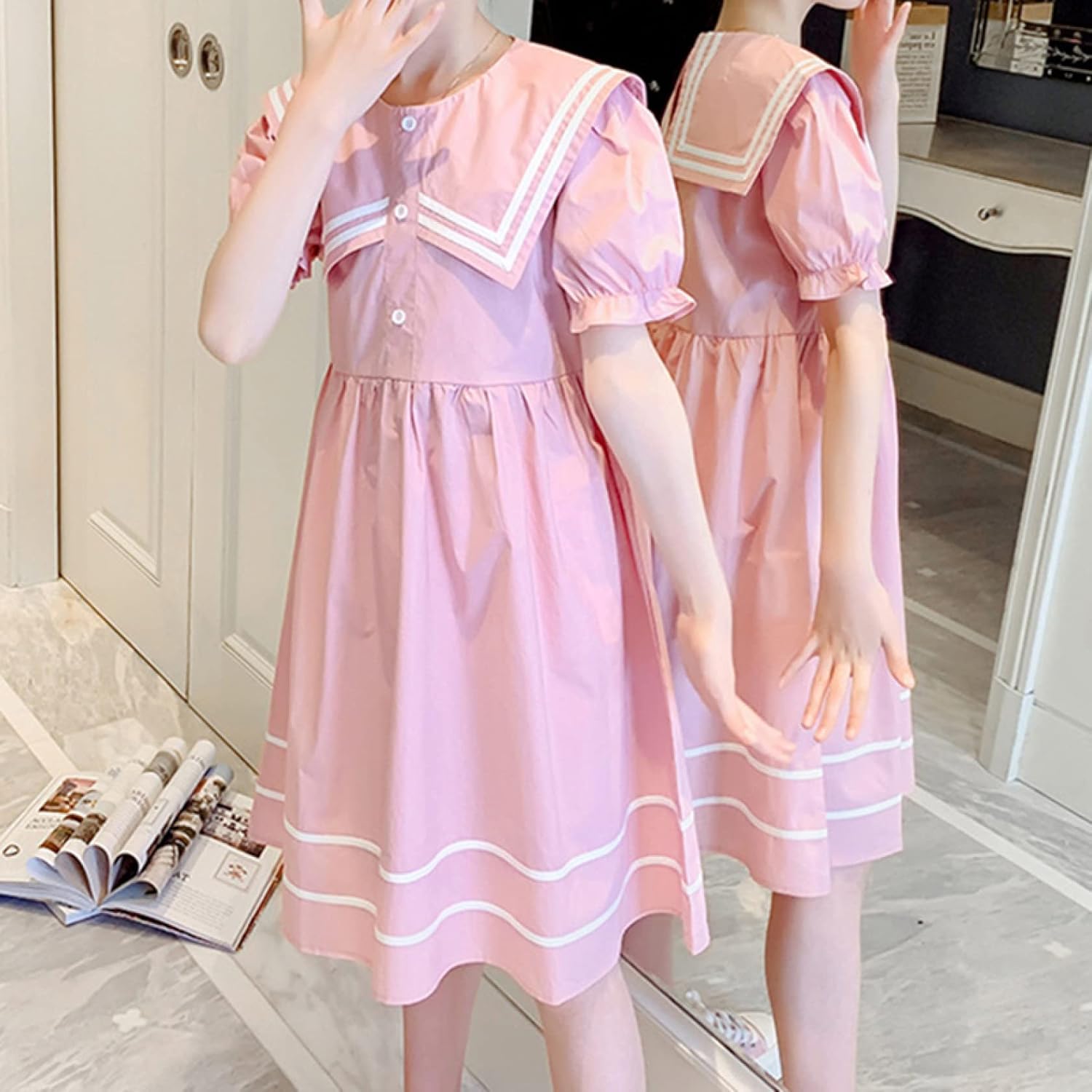 [KAPE1] ドレス 学院風 女の子 キッズ ワンピース 子供服 ガールズ プリンセスドレス ワンピース ピンク 半袖 夏 無地