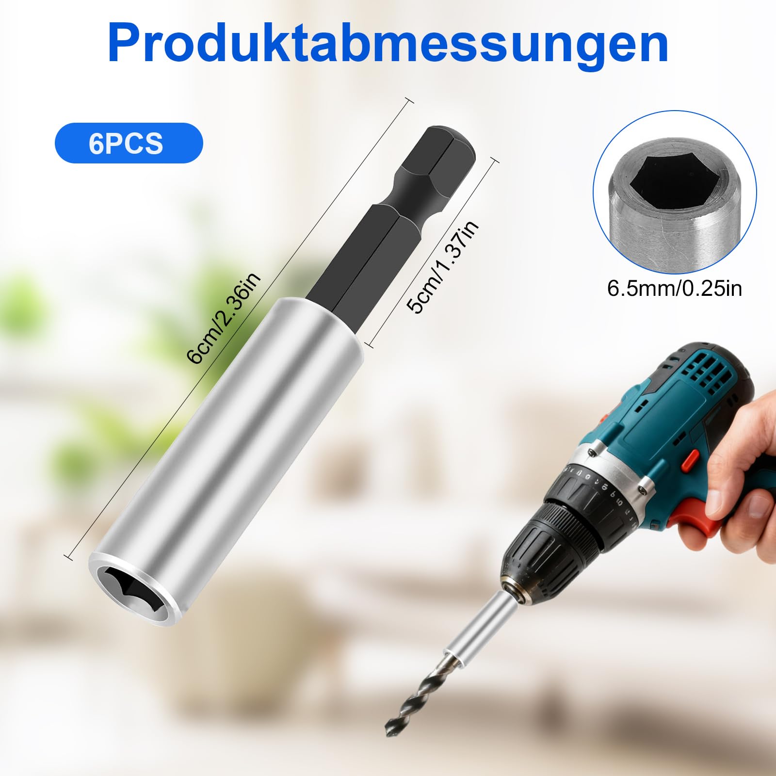 5 Stück Hochwertiger Bithalter Magnetisch, Bit Verlängerung, Schnellwechsel Bithalter 1/4", 60mm aus Edelstahl Starke Bit halter Magnetisch, Bohrerbitbefestigung