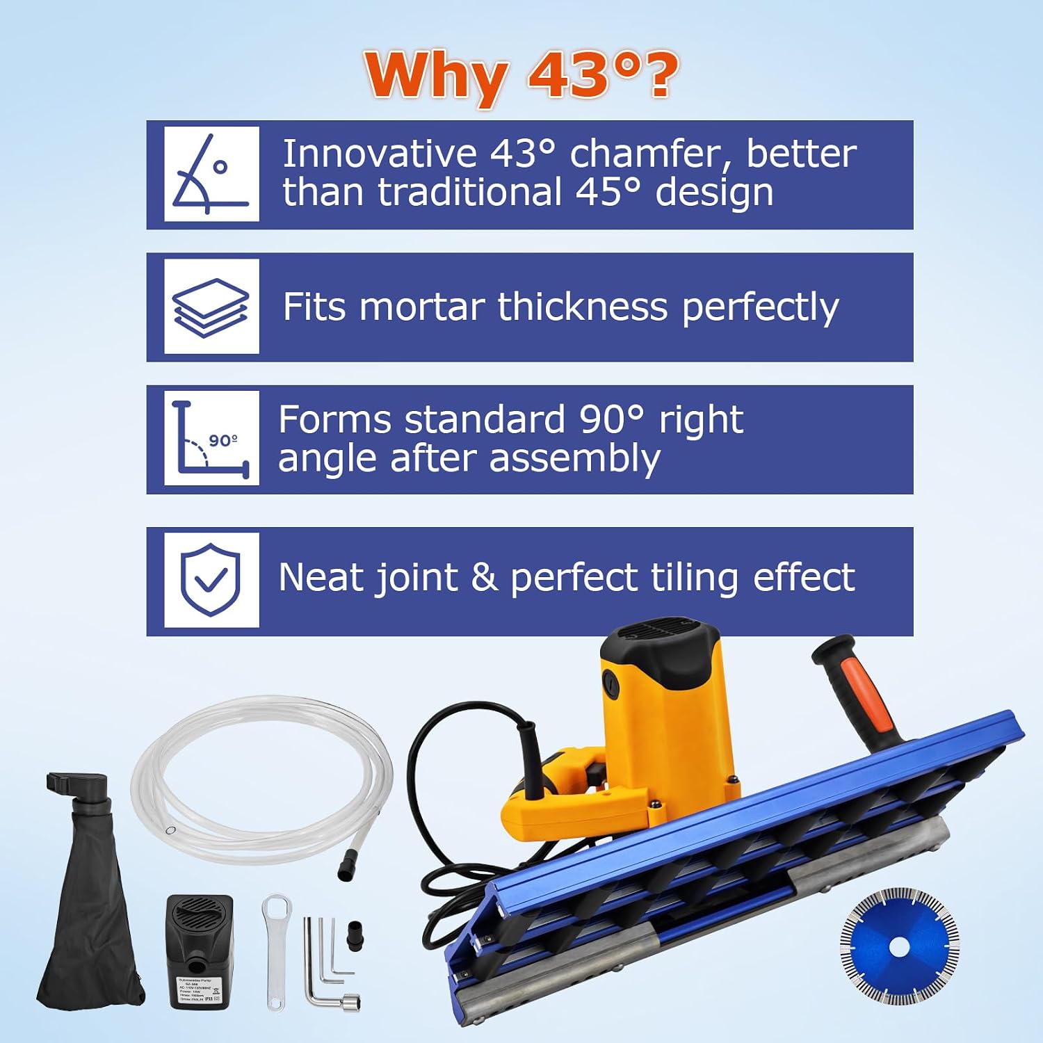 1800W 18000RPM Tile Chamfer Cutter, 43° Angle Tile Edge Beveling Tool | Chamfer Machine with Water Cooling, Tile Edge Cutter with 16-Roller Base, Tile Chamfering Machine Ceramic Tile Chamfer