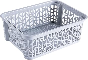 BranQ Home Essential Universal Multifunctional Creatable Storage Basket in Bamboo Design, BPA-Free Plastic, Size S - 2.5 Litres, Pack of 1, Light Grey