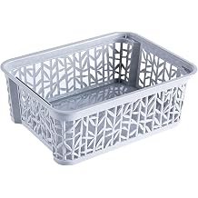 BranQ Home Essential Universal Multifunctional Creatable Storage Basket in Bamboo Design, BPA-Free Plastic, Size S - 2.5 Litres, Pack of 1, Light Grey