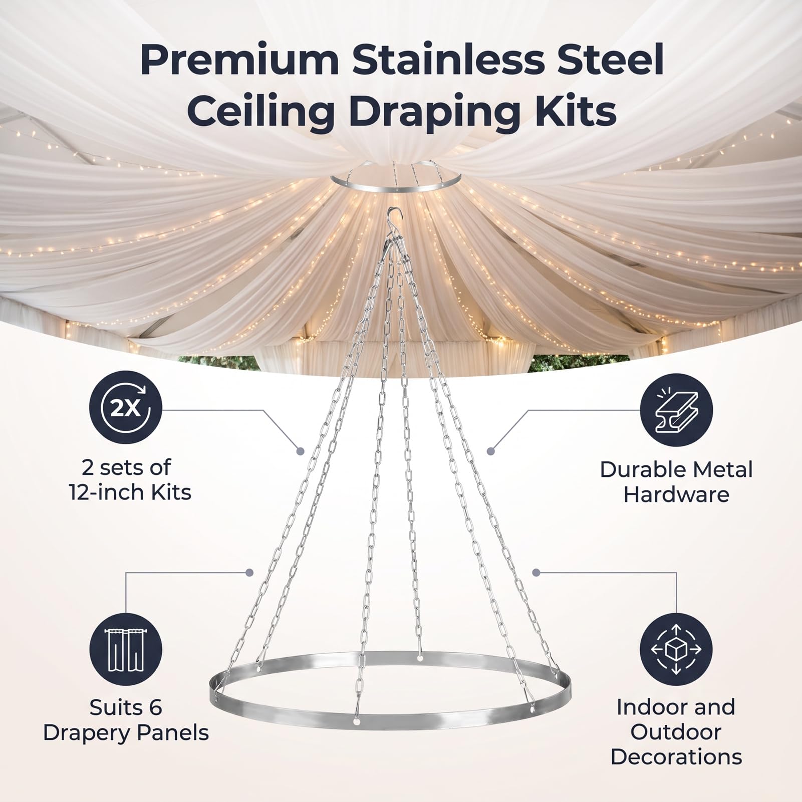 Fafeicy Kit per Appendere Tende da Soffitto, Acciaio Inossidabile da 12 | Acciaio Inossidabile, Anelli Riutilizzabili, Catene e Ganci, Sfondo per Matrimoni, Decorazioni per Interni Ed Esterni,