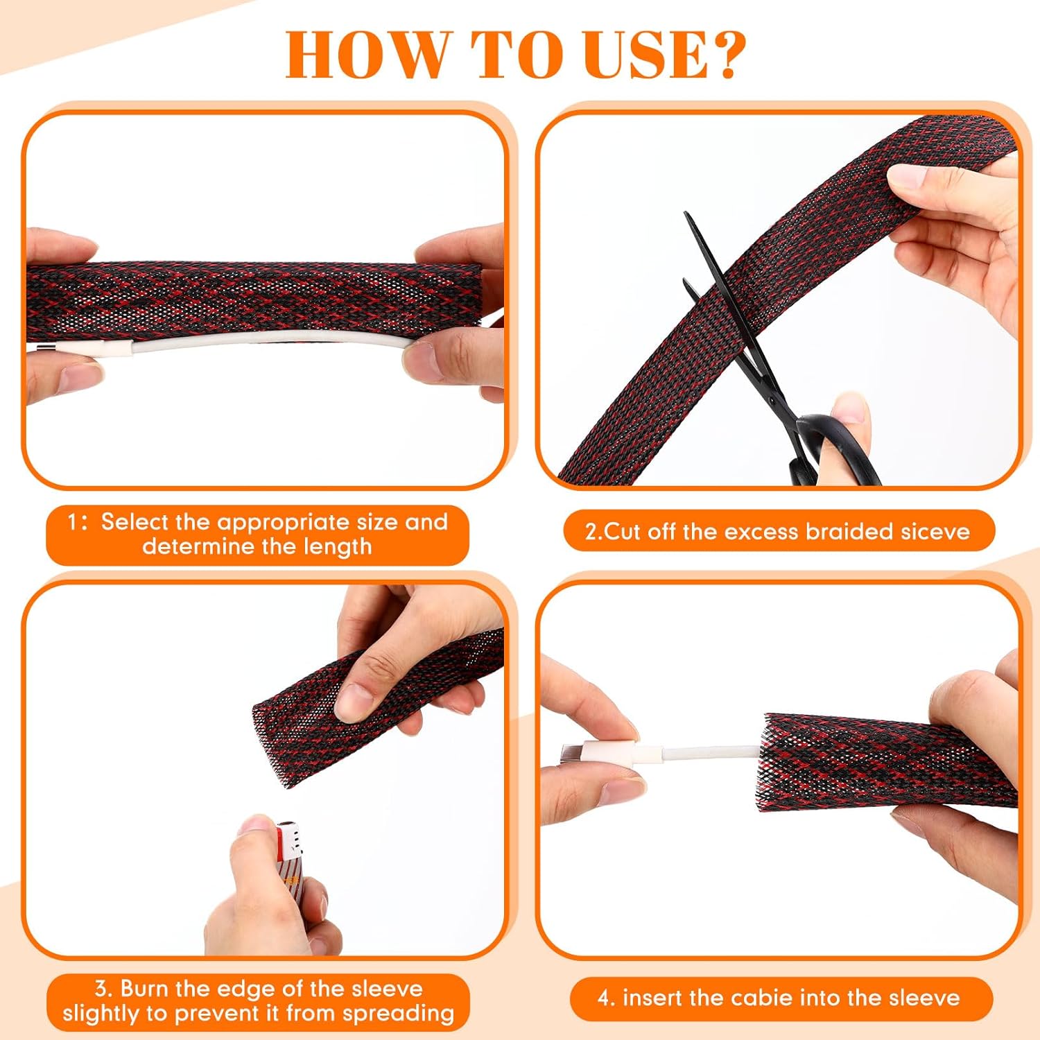 Pangda 1inchx300ft Wire Loom Pet Expandable Braided Sleeving Braided Sleeve for Tv, Computer, Home Theater(Black Red)