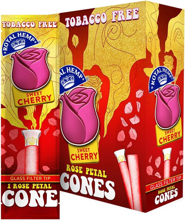 Hmparillo - Rose Petal Pre Rolled Cones with Glass Filter Tip - Sweet Cherry Flavor - 10 Pack