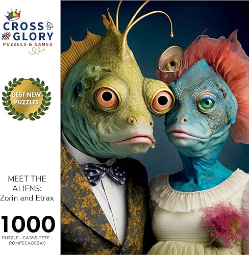 Miniatura 2 de Cross & Glory - Conoce a los Alienígenas Zorin y Etrax - Rompecabezas de 1000 piezas para adultos  Obra de arte única de pareja alienígena  Parte de
