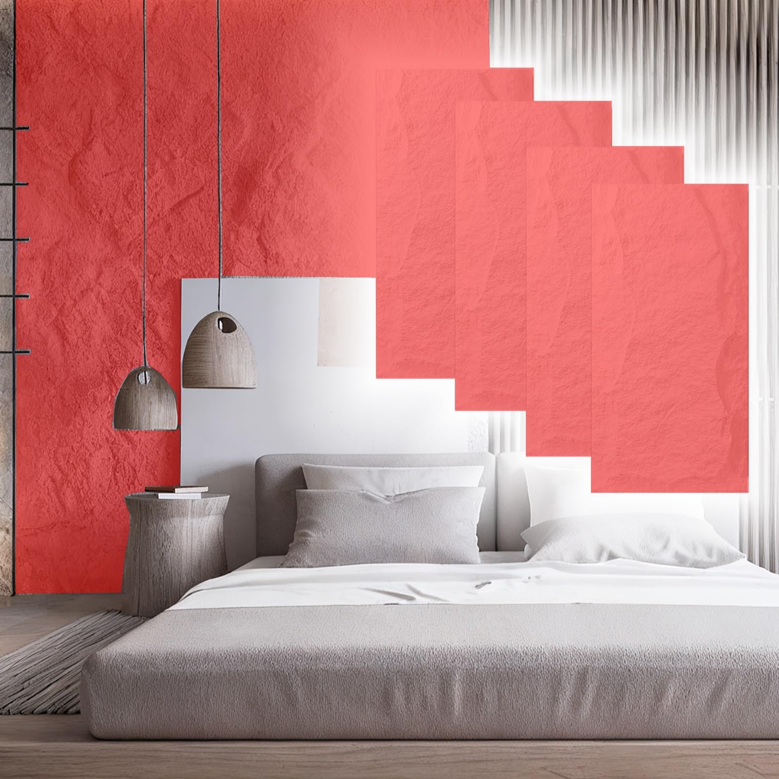 4 Paneles de Revestimiento de Madera para decoración de Paredes Interiores, Ligeros, de imitación de ladrillo, Ideales para cabeceros de TV, sofás y Camas (4 Unidades en Rojo).
