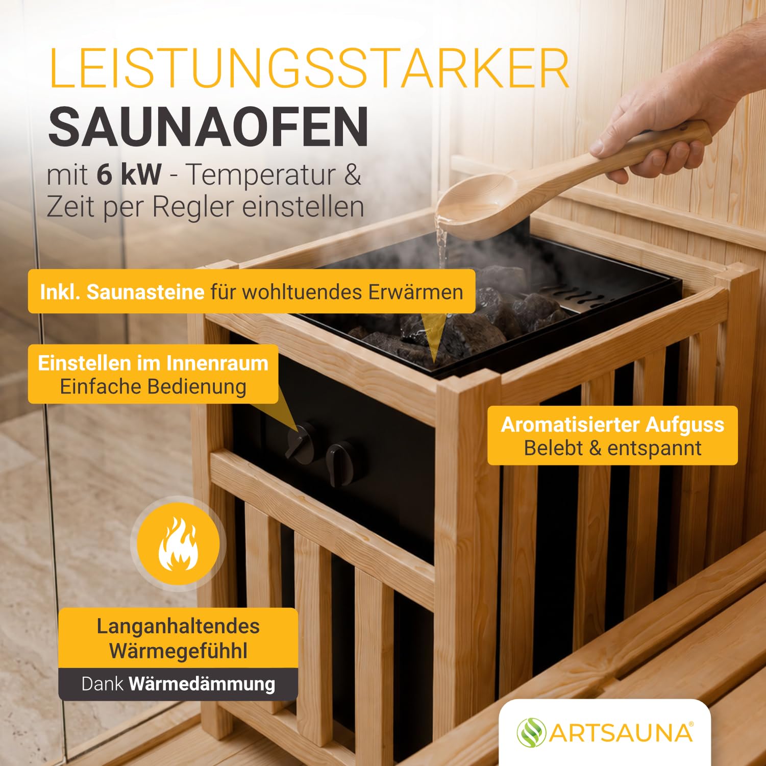 Artsauna Kabina do sauny Espoo150 Premium z piecem Harvia - 3 osoby - drewno hemlock, szklany front i światło LED - z termometrem i klepsydrą - kompletny zestaw