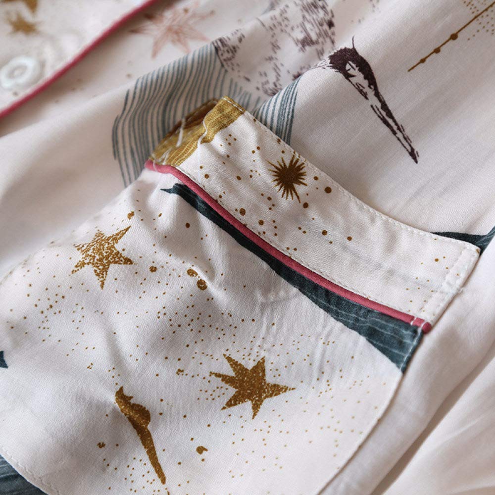 Conjunto De Pijamas De Mujer,Pijama Suave De Algodón Viscosa 100% Con Bolsillos Estampado De Pájaros Pijamas Finos De Manga Larga Con Botones Conjuntos De Verano Ropa De Dormir Ropa De Dormir Ropa