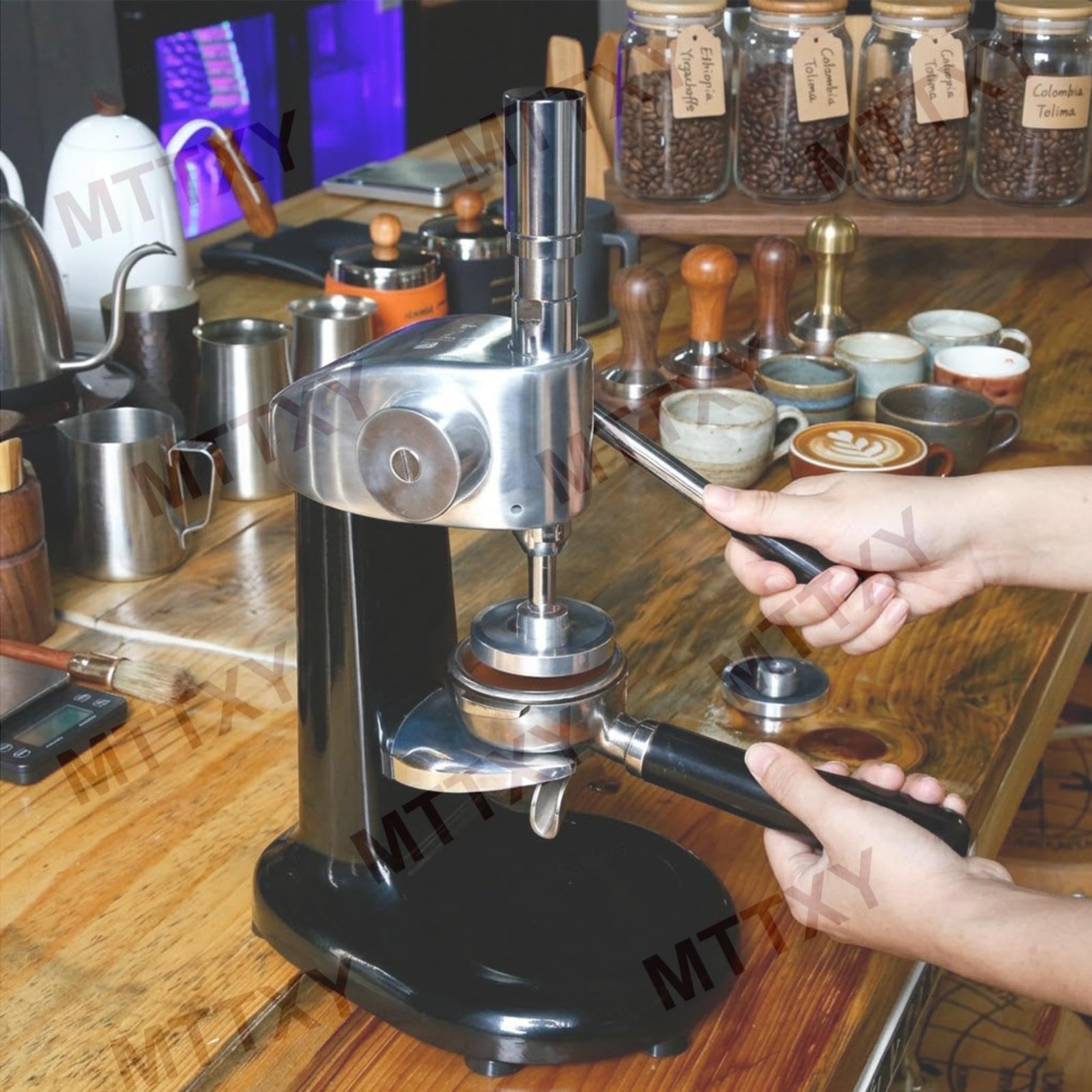 58 mm Tamper do kawy – Ręczny, ilościowy ubijak ze stali nierdzewnej do kawy mielonej i ziaren; Tamper do espresso do użytku komercyjnego i domowego