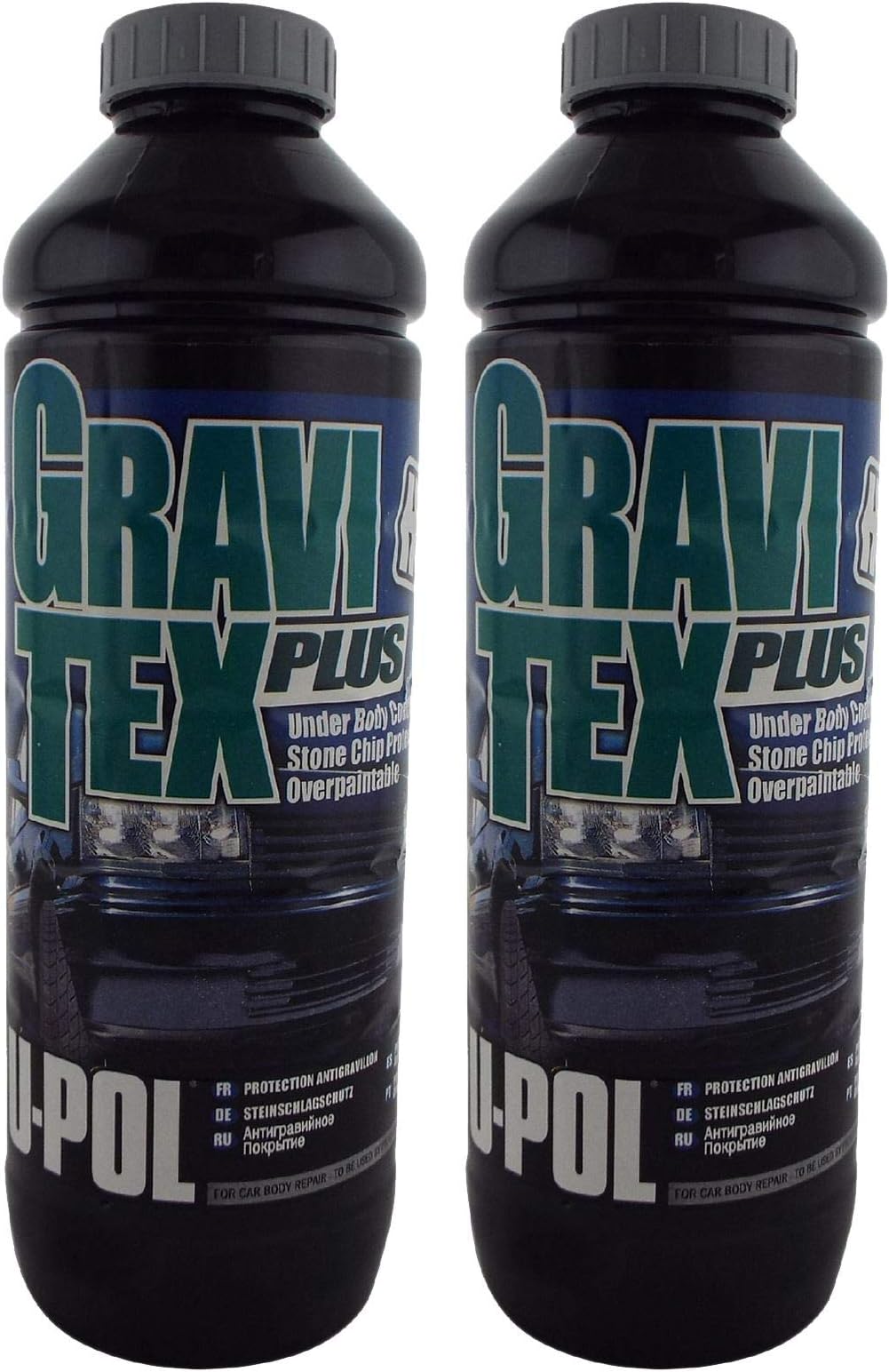 U-Pol Grey Professional Stone Chip Protector 2 x 1 Litre Underbody, Vehicle Stone Chip Protection Primer Can be Over Painted