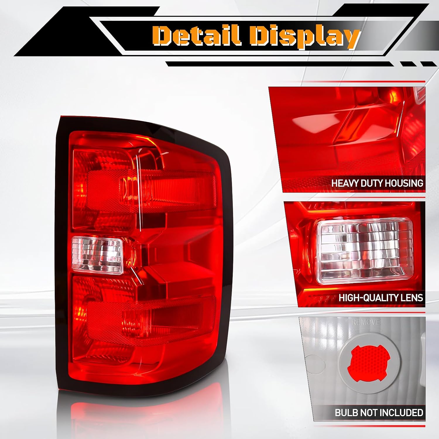 Right Side Tail Light Cover for 2014-2018 Chevy Silverado 1500, 2015-2019 Chevy Silverado 2500HD 3500HD, 2015-2019 GMC Sierra 3500HD, Pickup Passenger Side Rear Brake Signal Lamp Replacement