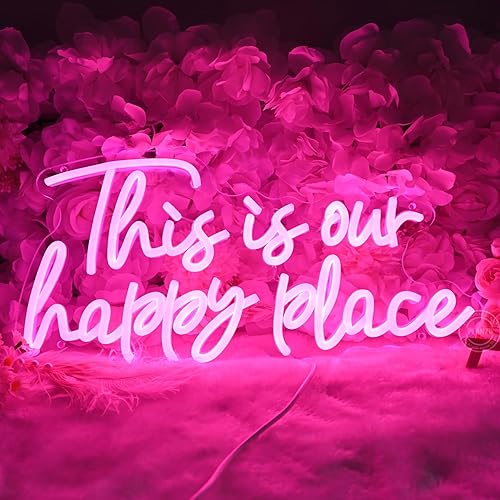 Miniatura 4 de Planzo Letrero de pared de neón con texto en inglés This is Our Happy Place para boda, fiesta, hogar, bar, decoración de dormitorio infantil, regalo