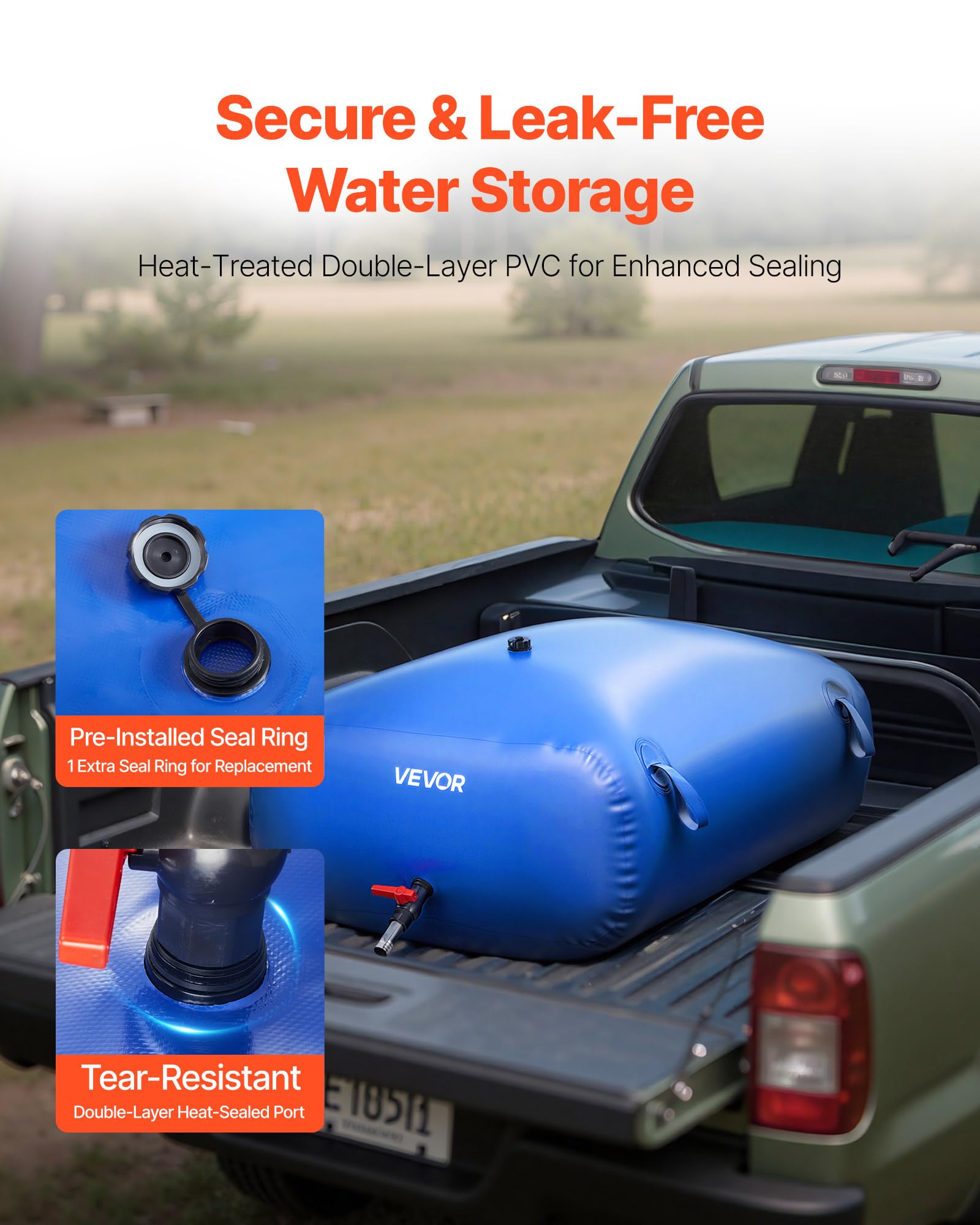 VEVOR Serbatoio dell'Acqua per Carriola, 330 L Portatile e Pieghevole, Sacca per Acqua Dolce in PVC 1000D Resistente all'Usura, per Rrigazione da Giardino, Camper, Uso di Emergenza, Blu