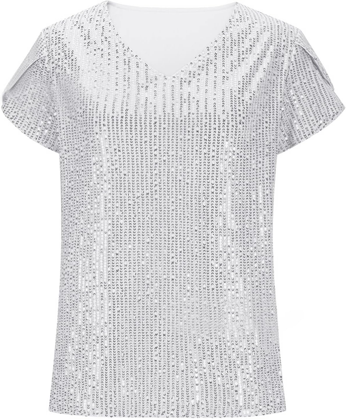 MINTLIMIT Women's Sequin Tops Short Sleeve Shimmer Glitter Top V Neck Sparkly Blouse Club Party Shirt - Image 6