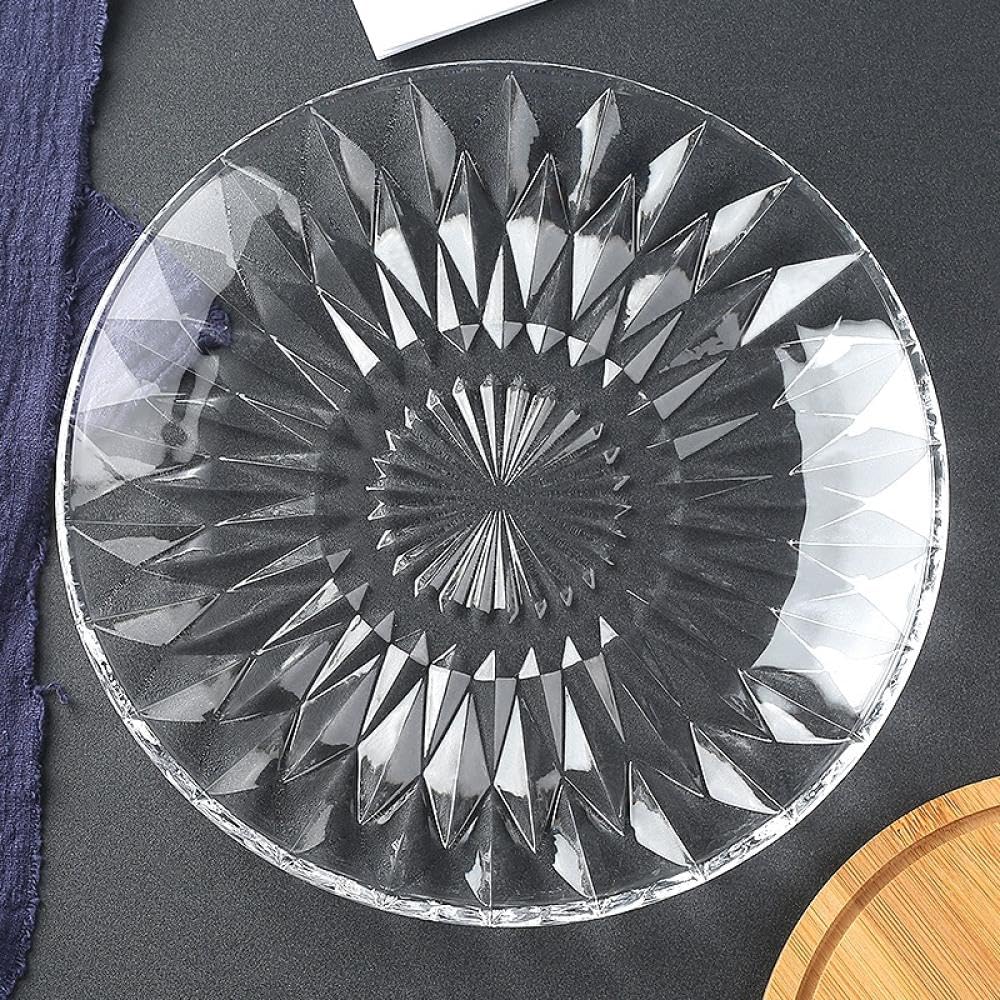 Sizikato Clear Glass Fruit Plate for Living Room, 9.6-Inch Candy Plate Nut Plate Dessert Plate, Diamond Texture