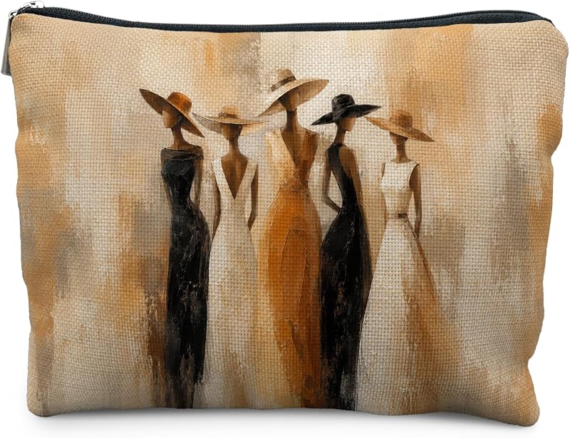 Necessaire de maquiagem PQKIY com estampa abstrata de mulher africana, modelo 637, 1 unidade