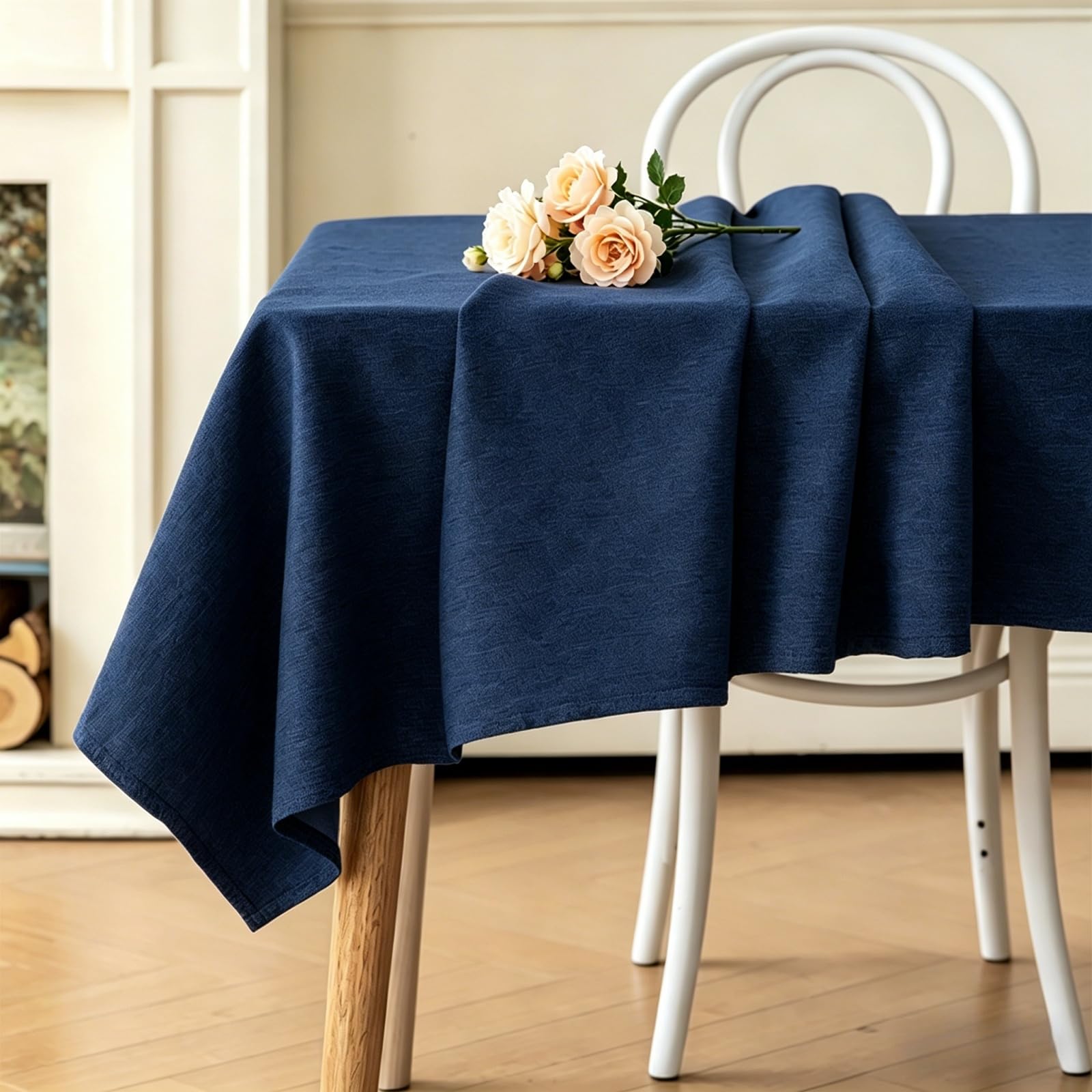 Mantel Rectangular Lino 120 x 145 cm Impermeable y Lavable Exterior Mesa Durabilidad y Fácil Limpieza para Casa Comedor Cocina Exterior Navidad Fiestas Cumpleaños, Azul Marino