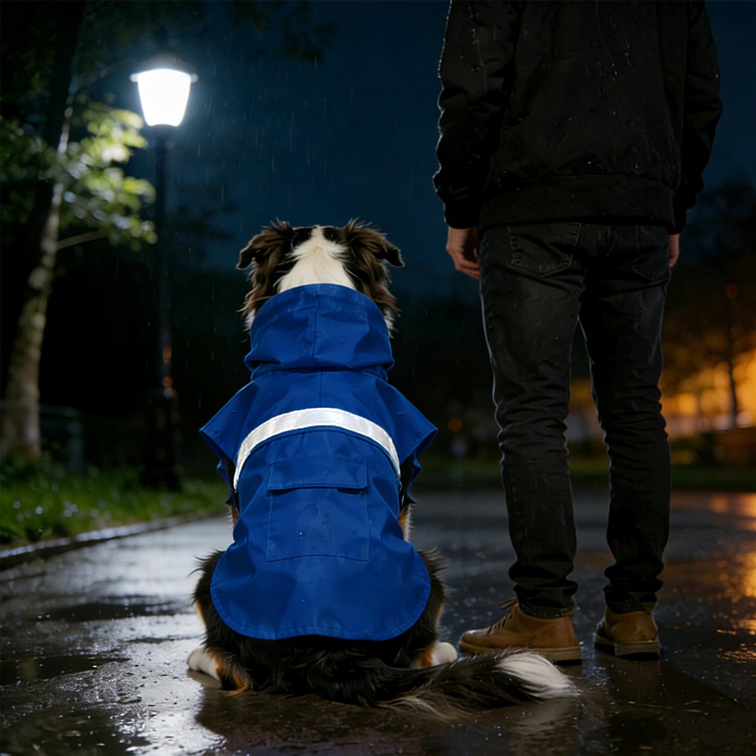 Guiding Star Manteau de Pluie pour Chien de Petite, Moyenne et Grande Taille - Imperméable avec Capuche - Veste de Pluie avec Bande réfléchissante - Bleu, Taille XL