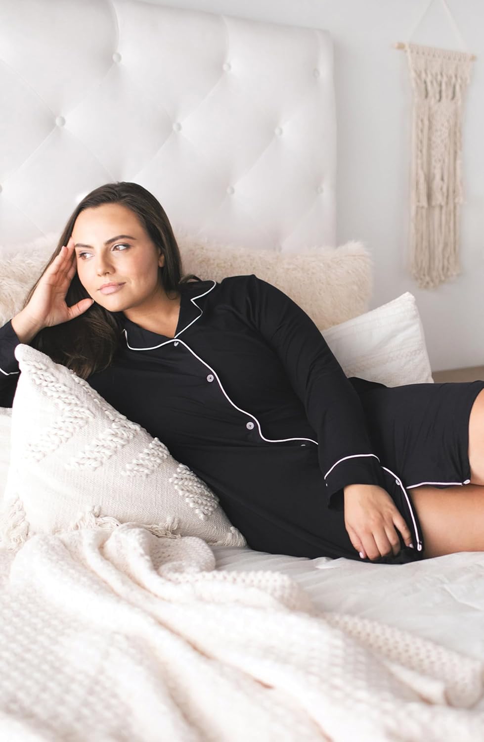 Cherrydew Bamboo Viscose Nightgown Women Super Soft Comfy Cooling Breathable Long Sleeve Sleepwear Button Down Sleep Shirts - Image 5