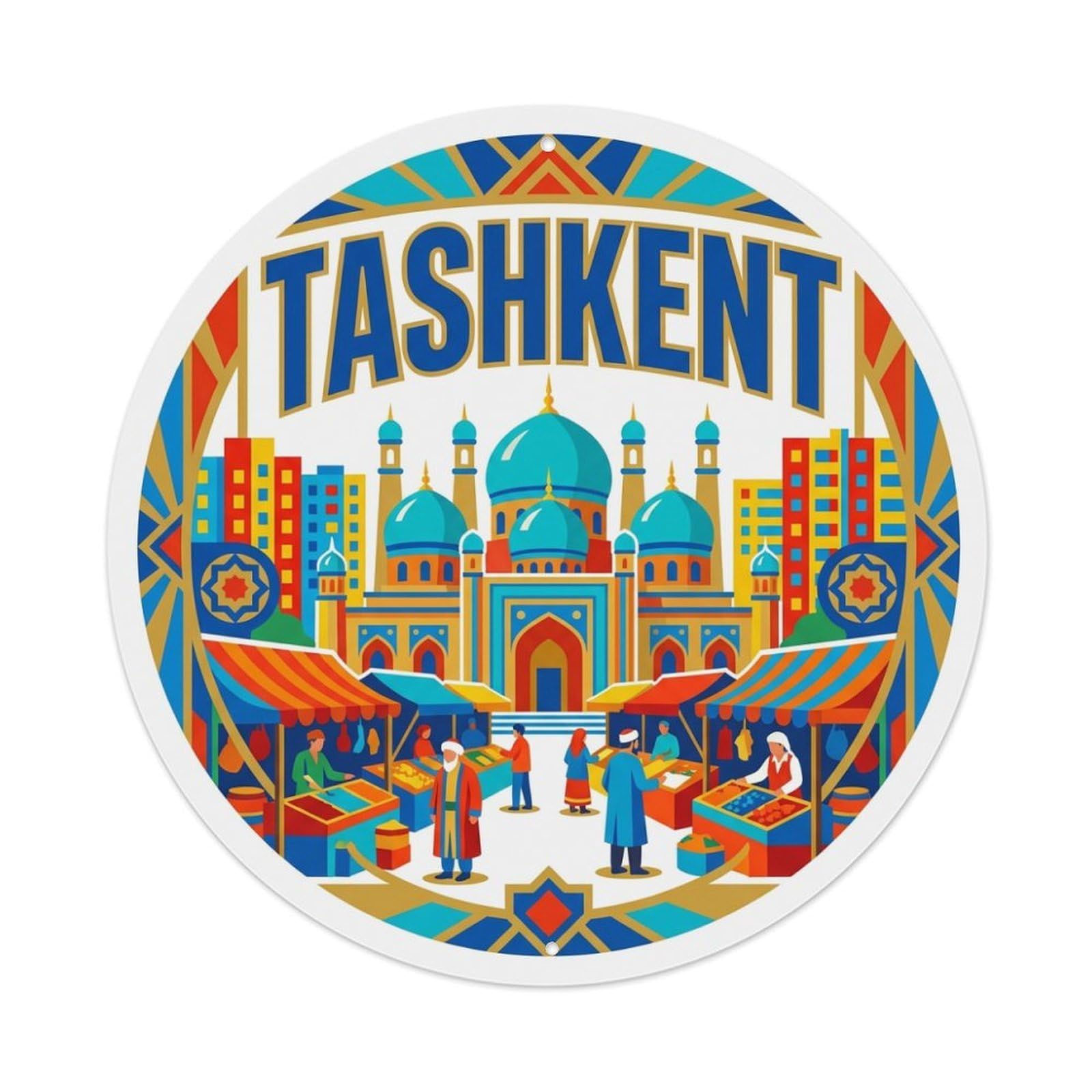 Uzbekistan Vintage Travel Tashkent Vintage Metal Tin Sign Plaque Wall Decor for Cafe, Club Bar, Office, Garden Metal Poster 8x8Inch