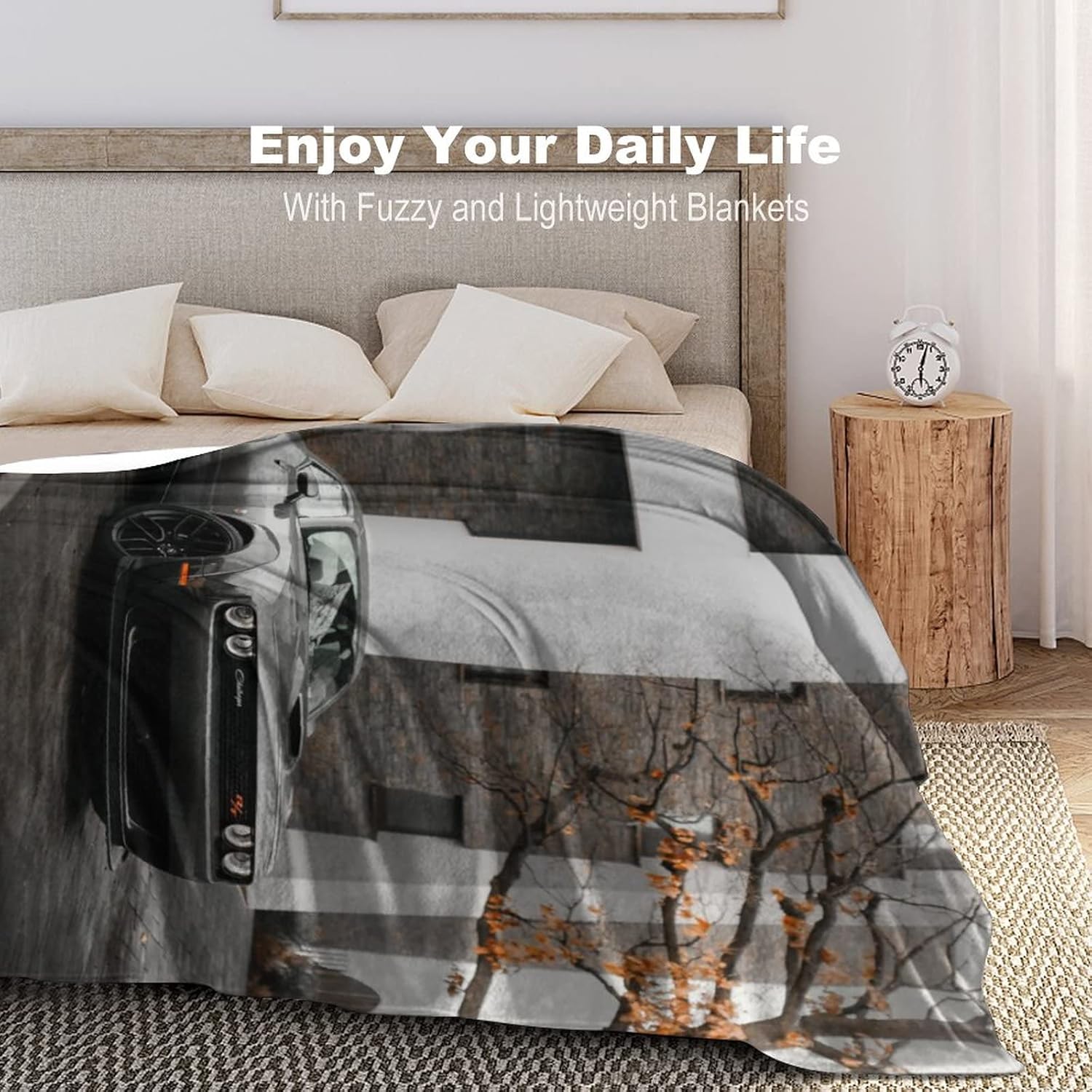 Car Vehicle Muscle Car City Building Flower Hellcat Nature Artwork Grey Blanket Super Soft Flannel Lightweight Cooling Blankets for Boys and Girls Flannel Soft Bedding 60"*80"（150 * 200cm