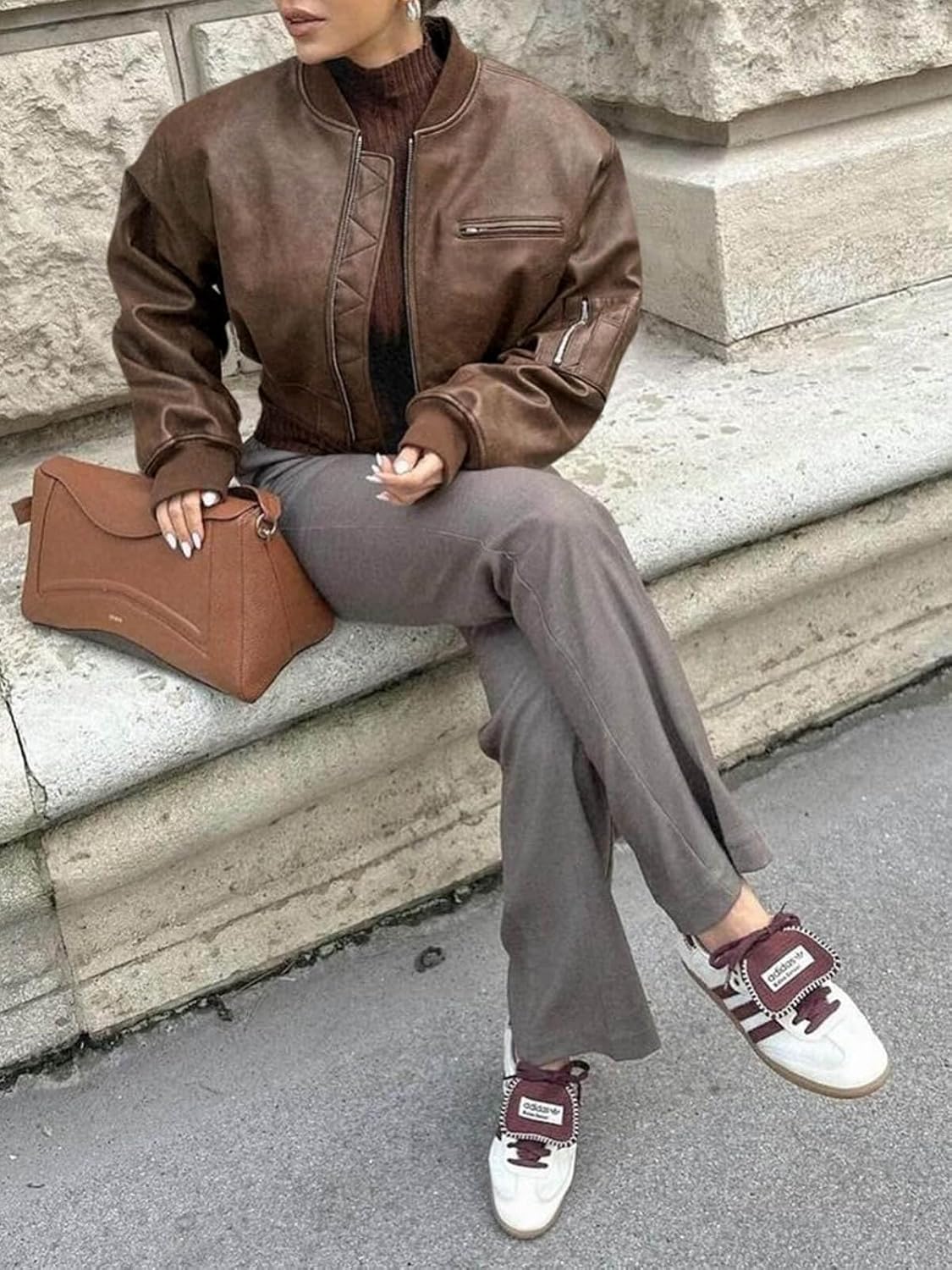 Cicy Bell Womens Faux Leather Bomber Jackets Baseball Collar Zip Up Cropped Biker Coat with Pockets - Image 6