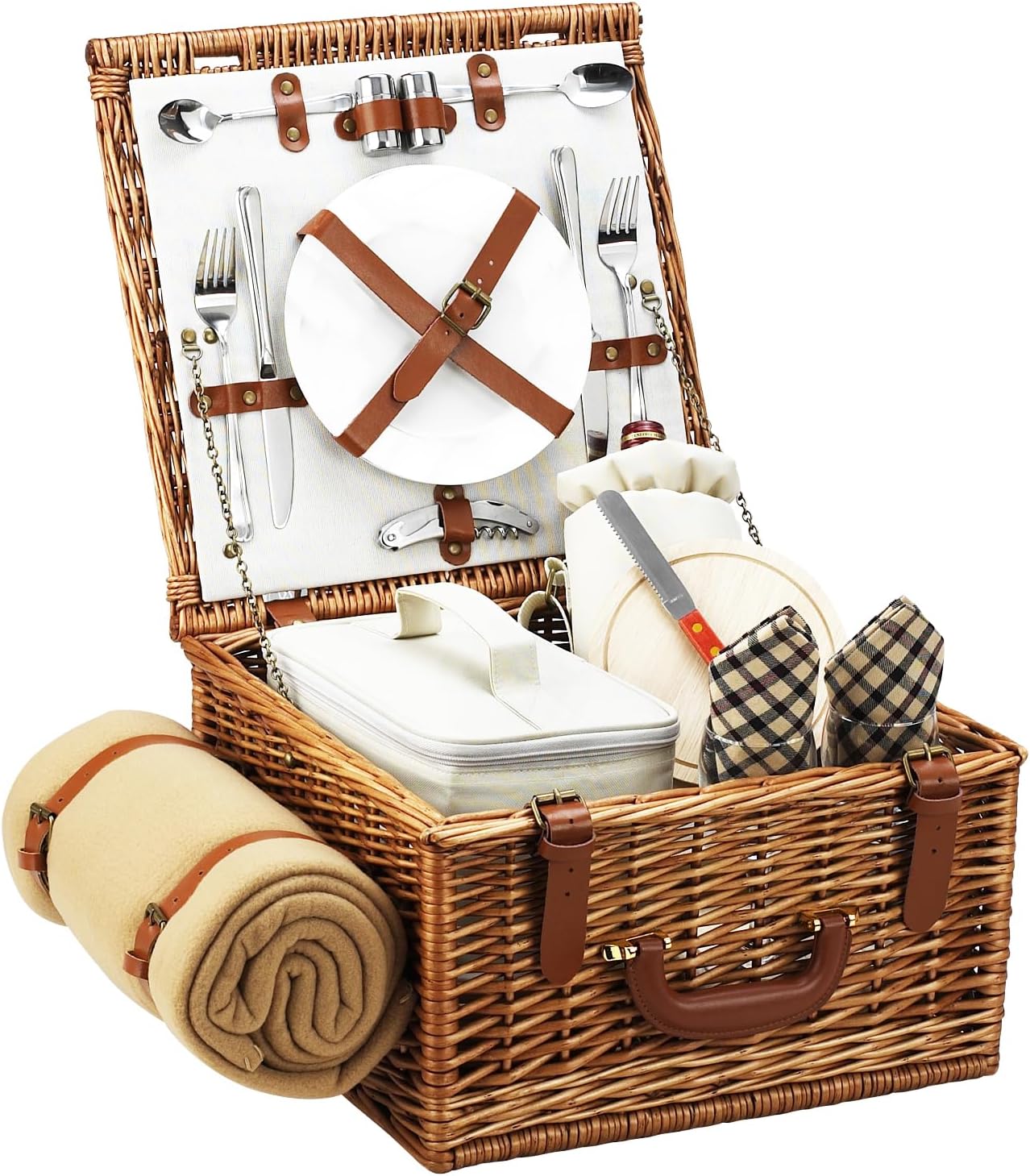 Picnic at Ascot Original Cheshire English-Style Willow Picnic Basket with Service for 2 and Blanket- Designed, Assembled & Quality Approved in the USA
