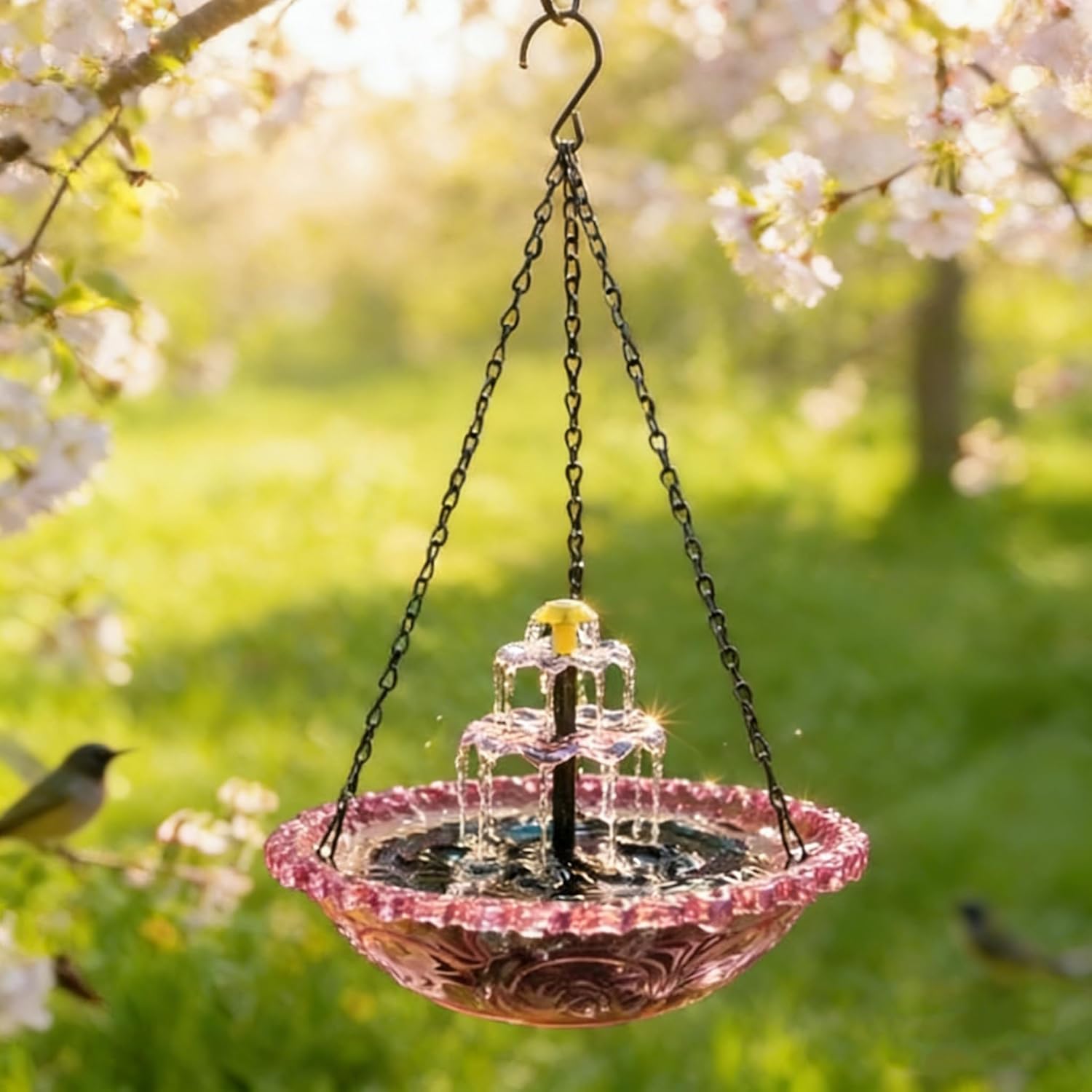 Upgrade Solar Cascade Hanging Bird Bath Fountain, 2026 New Outdoor Hanging Bird Bath with Solar Fountain, Large Hanging Birdbath with Flowing Water for Garden Yard Patio Backyard Decoration (Blue)