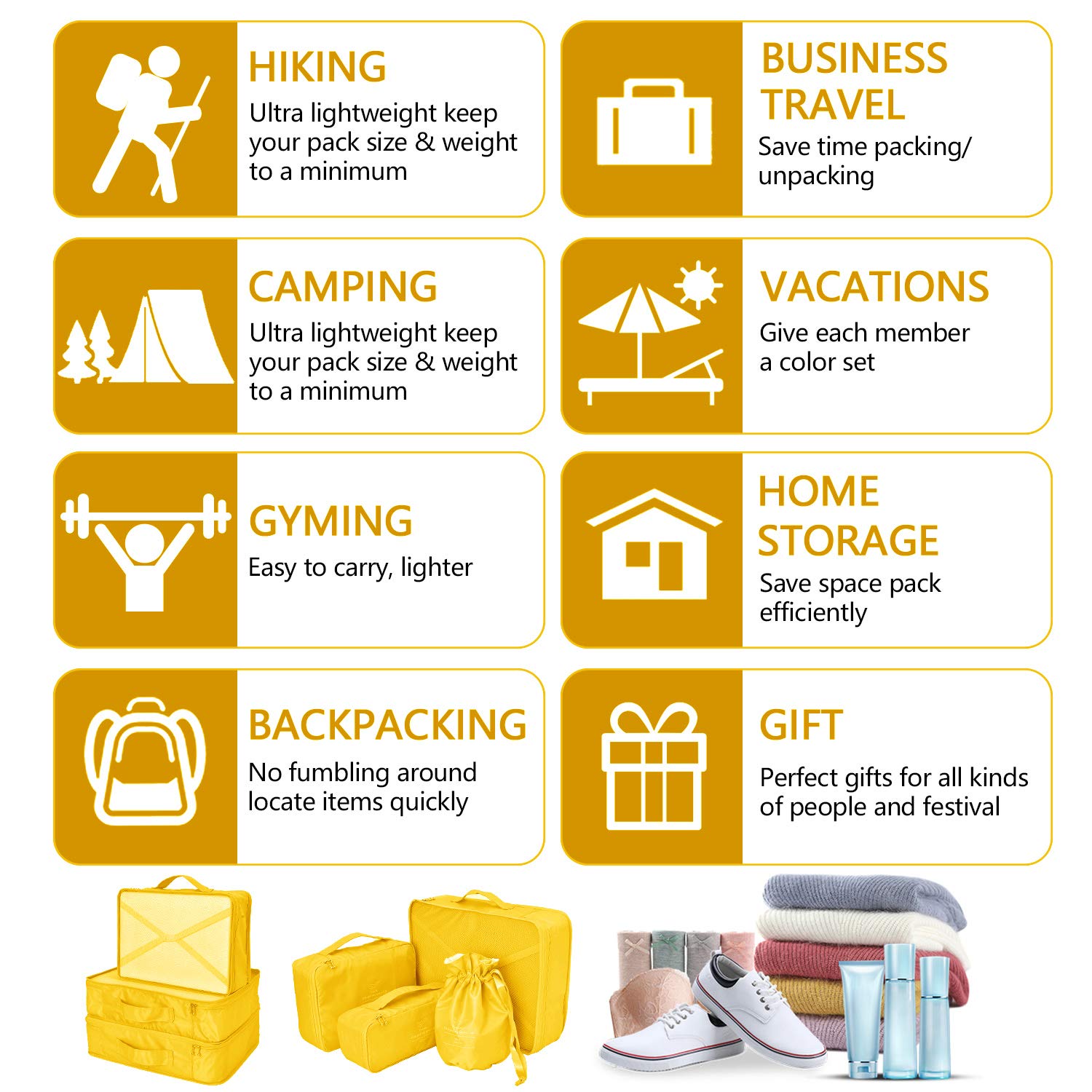 Organizer per valigie 8 pezzi ultimi viaggi organizzatori di progettazione includono impermeabile sacchetto di stoccaggio e di compressione, per scarpa