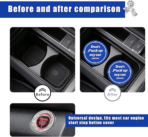 Miniatura 4 de Ziciner Paquete de 2 posavasos brillantes para automóvil con tapa para botón de inicio y parada, almohadilla de goma suave con diamantes de
