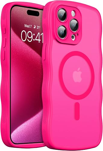 GaoBao Magnetic for iPhone 15 Pro Max Case, [Compatible with Magsafe] [16FT Military Protection] Cute Slim Wave Case for iPhone 15 Pro Max for Women Girls, Hot Pink