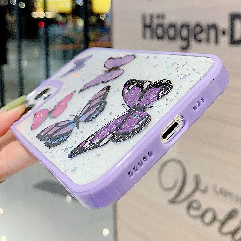 Buy Urarssa Compatible With Iphone 12 Pro Max Case Cute Bling Glitter Clear Purple Butterfly Design For Women Girls Sparkle Stars Soft Silicone Shockproof Protective Case For Iphone 12 Pro Max Online