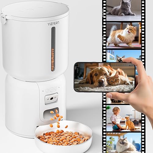 Miniatura 10 de Comedero automático para gatos con cámara, alimentador automático para mascotas de 4 litros, fuente de alimentación doble, dispensador programable