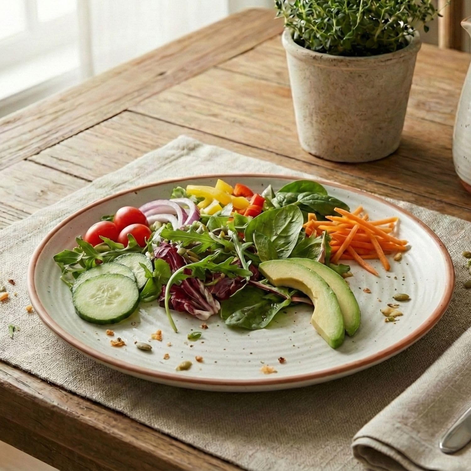 Freakway Cream Ribbed Stoneware Dinner Plates 10.3 Inch Set of 2 Pcs Ceramic Plates for Dinner | Microwave & Dishwasher Safe | Off White 3