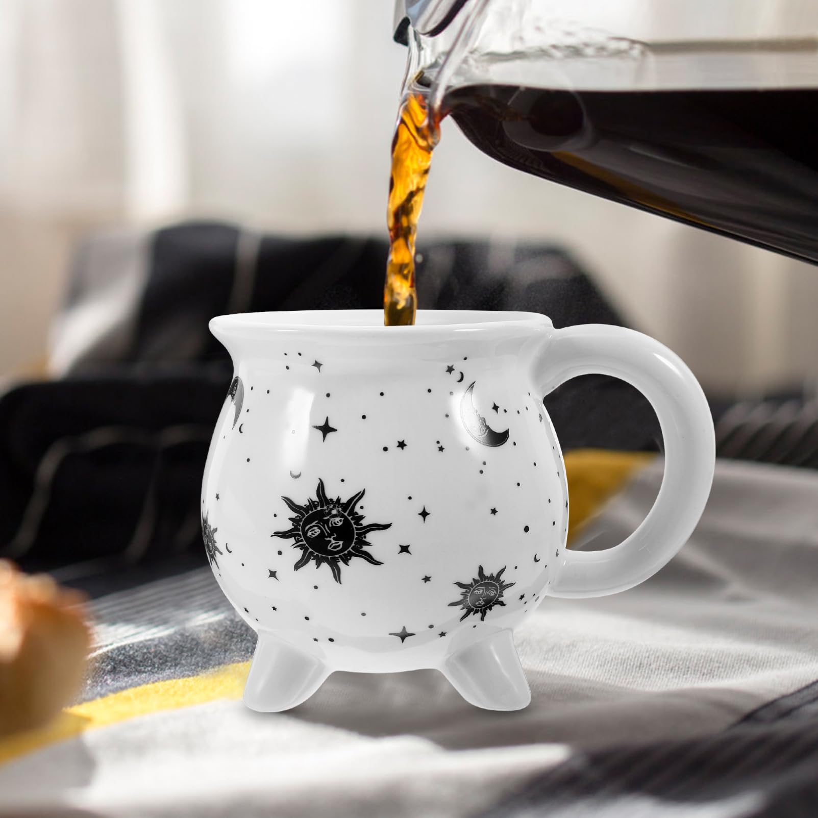 Taza De Cerámica Con Diseño De Caldero Y Gato Bruja - Capacidad 350 Ml - Ideal Para Café, Té O Decoración Halloween