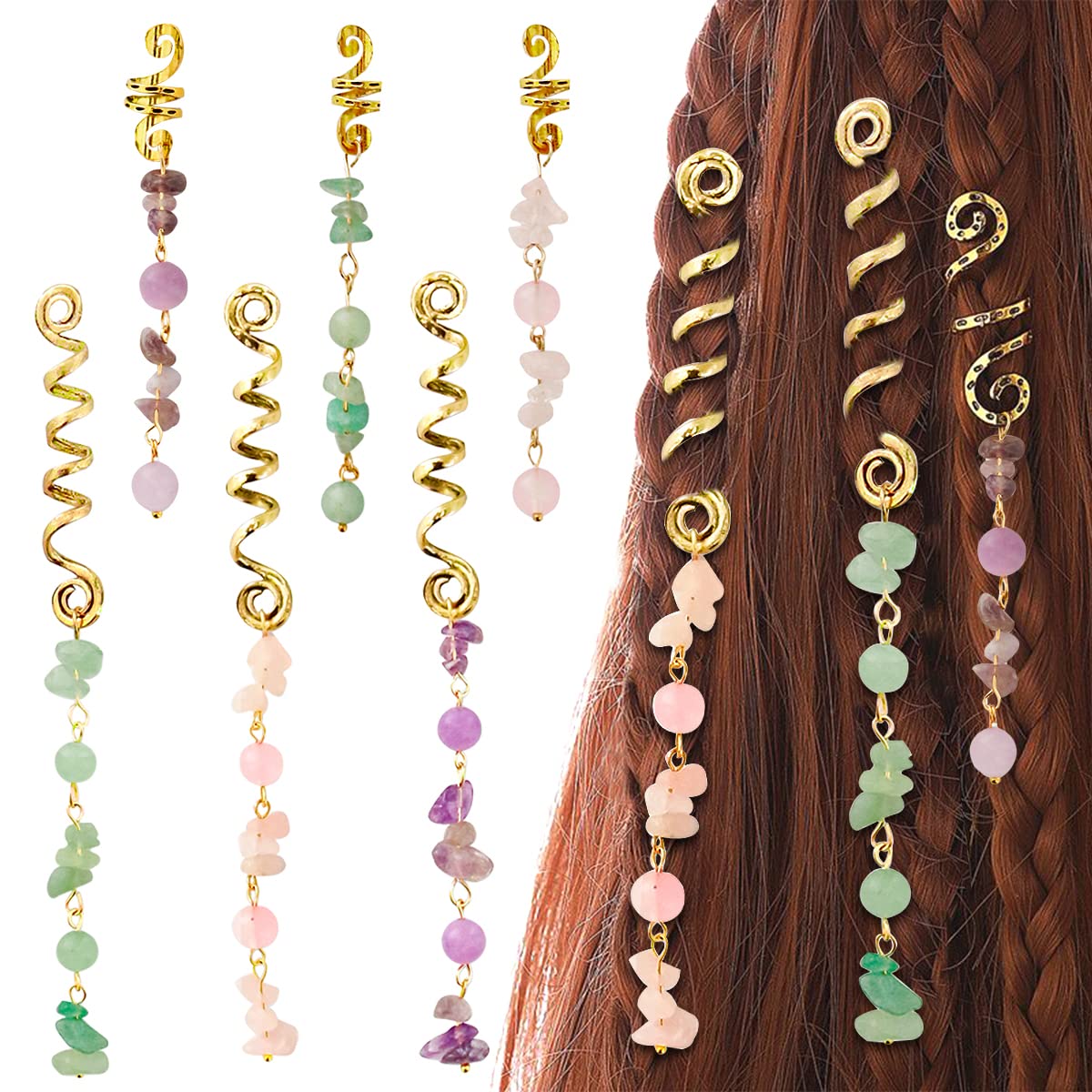 Handmade Hair Jewelry for Braids,Colored Natural Stone