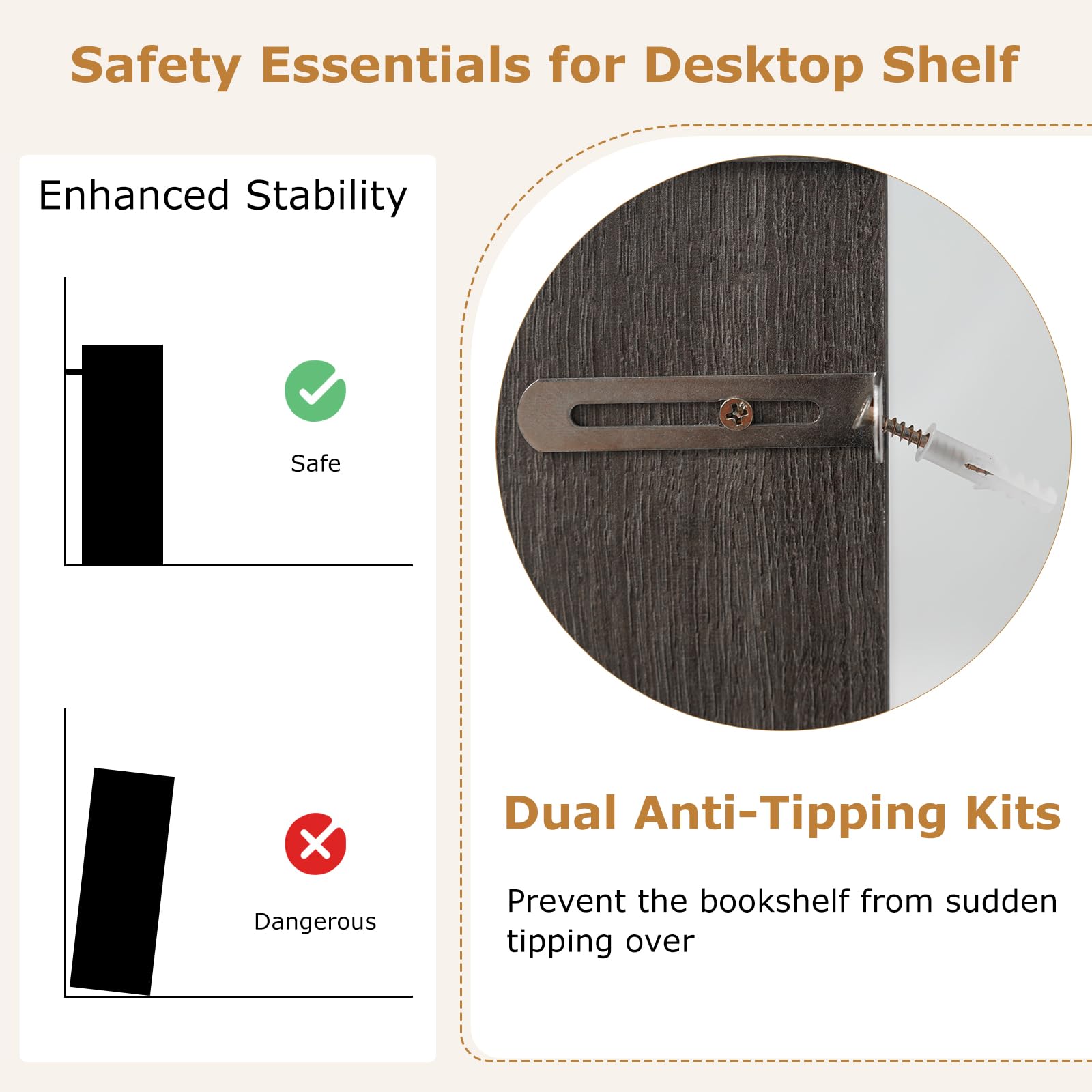 GIANTEX Schreibtisch Regal mit 4 offenen Fächern, Tischregal mit Kipp-Schutzvorrichtung & rutschfesten Pads, Aufbewahrungsregal aus Holz, 94 x 25 x 73 cm (Grau)