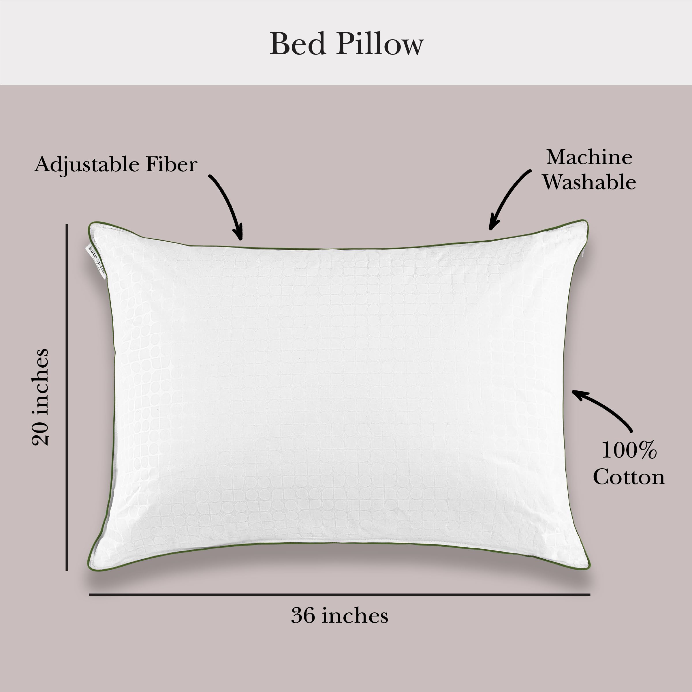 kate spade new york firm/extra firm pillow 20" x 36", adjustable down alternative pillow with 2" gusset for maximum loft, best for back or side sleepers, king, white