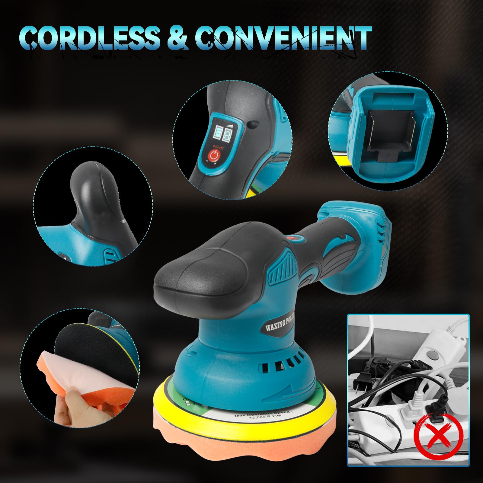 Pulidora inalámbrica para coche Makita, sin escobillas de 6 pulgadas, 8 velocidades variables, 5500 rpm, pulidora excéntrica para detalles de coche, depilación de arañazos (sin batería)