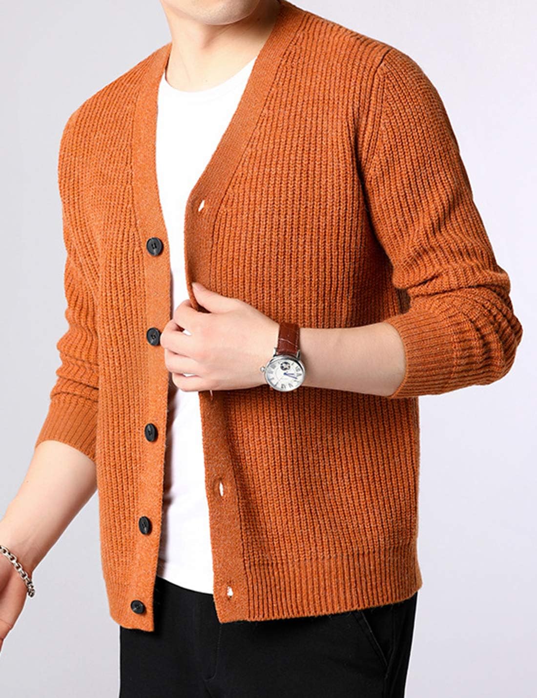 HaoMay Men's Classic Casual Button Down V Neck Knitted Basic Cardigans Sweater - Image 2