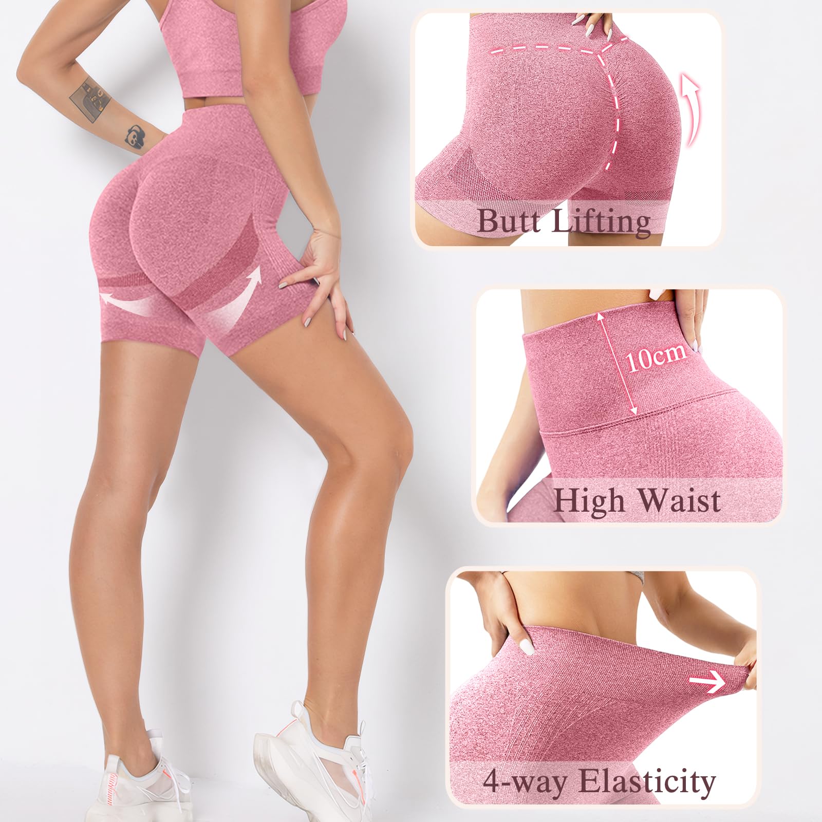 Pantalones Cortos Mujer Deporte Cintura Alta Mallas Cortas Mujer Push Up Short Deportivo Sin Costuras Opaco para Yoga Fitness Jogging Running Gimnasio