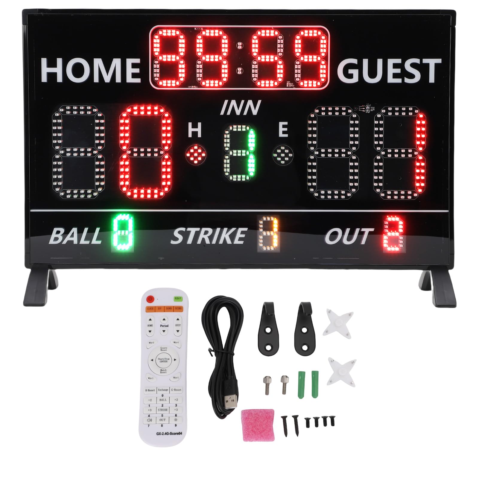 Electronic Baseball Softball Scoreboard 12 Digit LED Display with Remote Control Adjustable Brightness for Baseball Games and Training