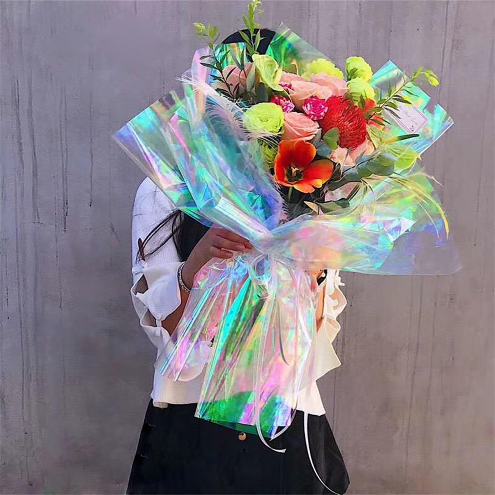 Confezione di bouquet fiori iridescenti da 60 cm per Carta Alimentare | Imballaggio in cellophane Decorazioni for feste di matrimonio di compleanno