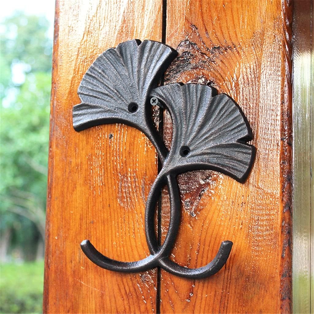 Farm House Ginkgo Leaves Cast Iron Wall Hook with 2 Hangers Vintage Rustic Home Garden Wall Decor Plant Metal Wall Hook