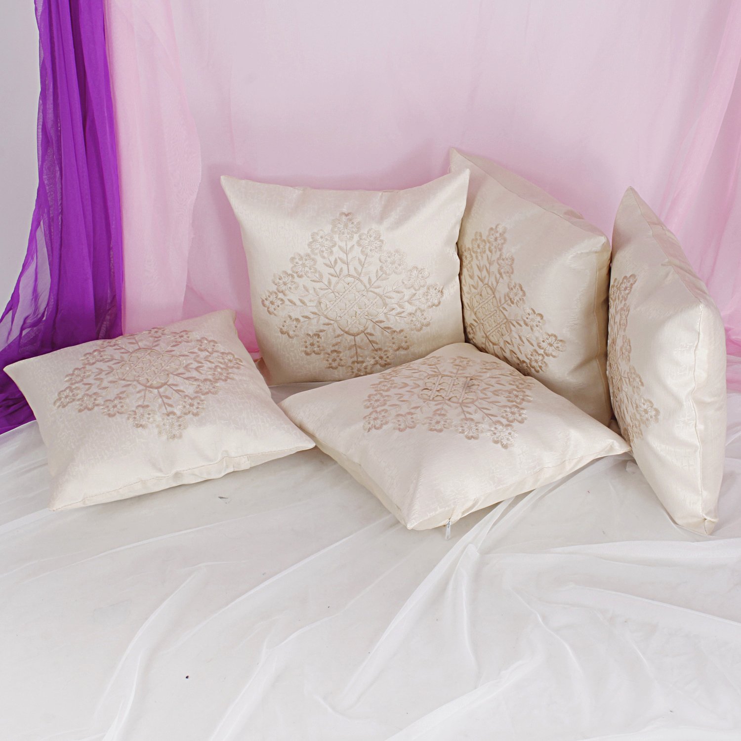 GOLDENIZE� Brown Set of 5 Trow Pillow Cover DECROATIVE Polyster Silk Square Cushion Cover Outdoor Couch Sofa Home Pillow Cover 16X16 INCH (40CMX40CM) Made in India.Product ID:ZEE06