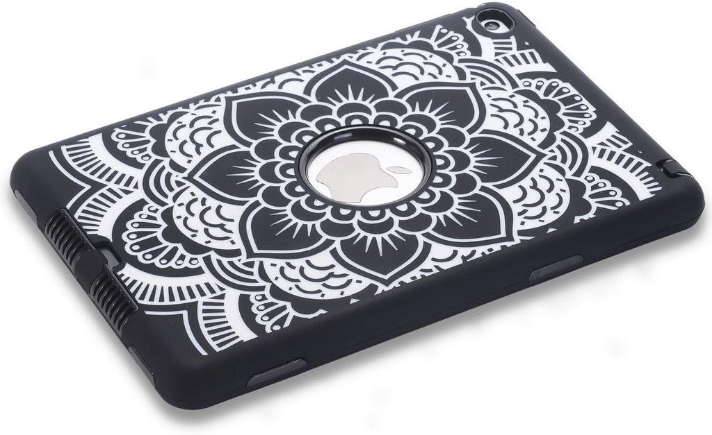 iPad Mini 4 Case A1538/A1550, Hocase Rugged Hybrid Double Layer Shockproof Protective Hard Rubber Case for Apple iPad Mini 4 Retina - Flower/Black