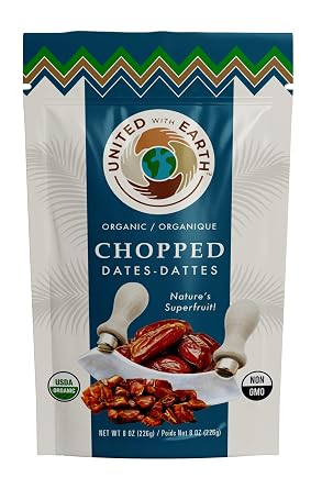 United With Earth Organic Chopped Dates - 8oz 2-pack | Non-GMO, Gluten-Free, Vegan, Paleo, Certified Organic