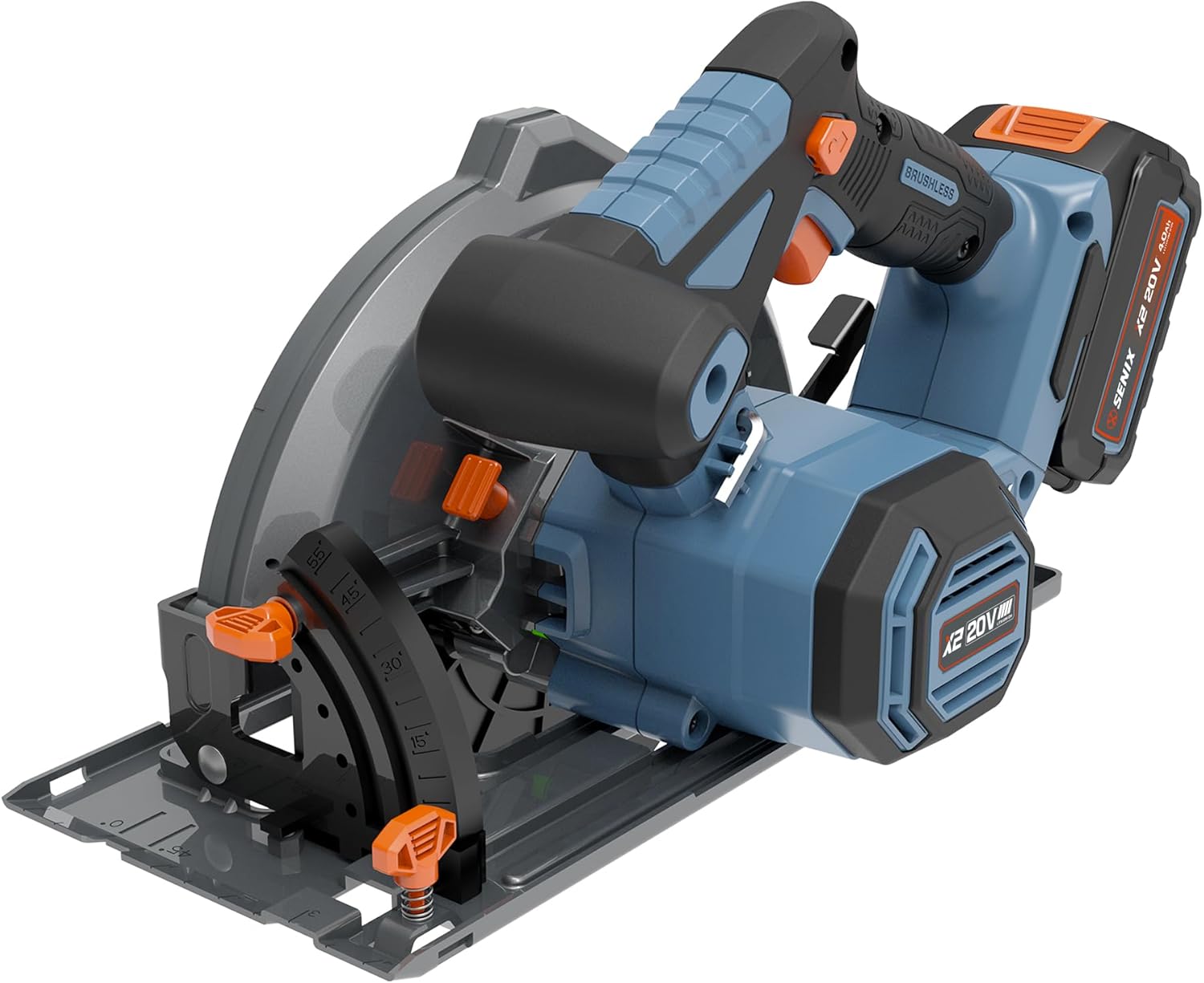 SENIX 20V Max 7-1/4" Circular Saw for Wood Cutting | Cordless Circular Saw with 4.0Ah Battery & Charger | 4200RPM Brushless Motor, LED Light, 55° Bevel | Storage Bag Included (PSCX2-M3)