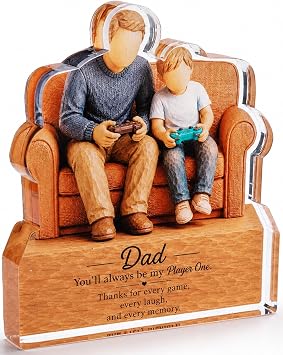 Dad Gamer Gift from Son, Fathers Day Birthday Christmas Gift for Dad, Funny Game Room Desk Decor for Daddy Stepdad Papa, Father Son Gaming Plaque