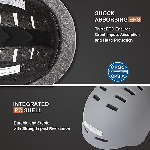 Miniatura 3 de Casco de bicicleta para adultos con luz, luces LED delanteras y traseras, casco de bicicleta ajustable para adultos, hombres y mujeres, casco de